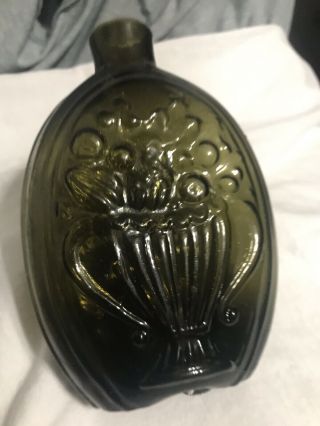 Antique Bottle,  Historical Flask Giii - 11 Cornucopia And Urn Deep Olive Green