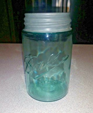 Vintage Number 13 Blue Ball Mason Pint Jar W/ Zinc Lid - Rare Triple L 1900 - 1910