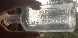 Very Rare Waitsburg,  W.  T.  J.  W.  Morgan Druggist Embossed Pharmacy Bottle