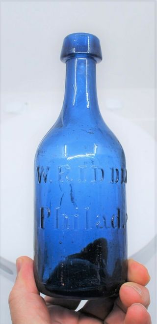 Cobalt W Riddle Soda Water Bottle Iron Pontil
