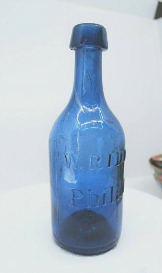 Cobalt W Riddle Soda Water Bottle Iron Pontil 3
