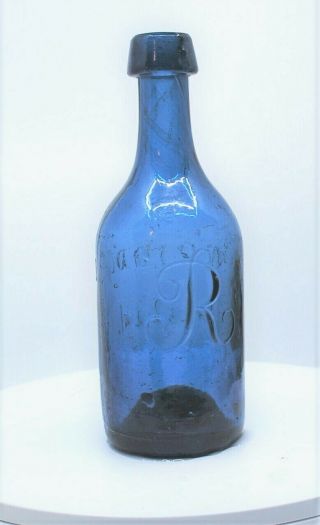 Cobalt W Riddle Soda Water Bottle Iron Pontil 4