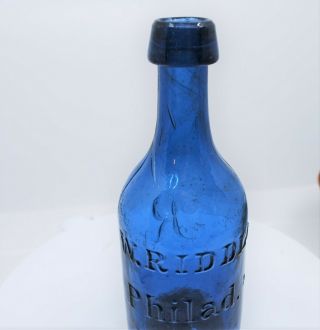 Cobalt W Riddle Soda Water Bottle Iron Pontil 6