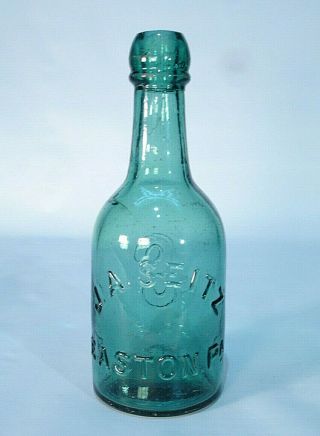Easton Pa J.  A.  Seitz Unusual Top Green Squat Soda Or Beer Bottle