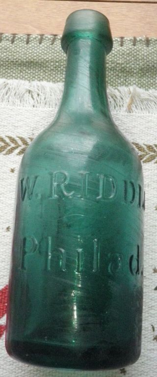Philadelphia,  Pa Teal Green,  Iron Pontil Soda,  W.  Riddle,  Fancy 