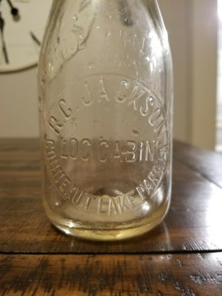 R.  C Jackson Log Cabin Conneaut Lake Park Pennsylvania Milk Bottle