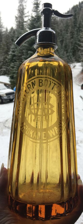 Early Spokane,  Wa.  Western Bottling Co.  Honey Amber Advertising Seltzer Bottle