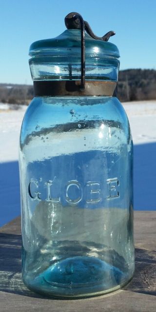 Dark Blue Quart Globe Fruit Jar Correct Glass Lid