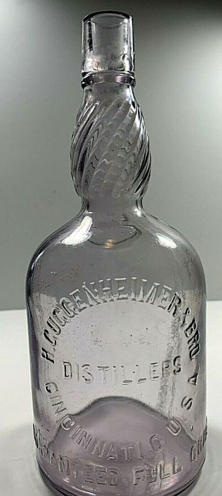 Fancy Old H.  Guggenheimer & Bro.  Cincinnati,  Ohio Whiskey Bottle Swirl Neck
