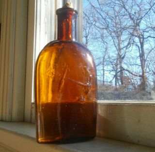 Cute Little 1/2 Pint Navy Anchor Emb Amber Strap Side Whiskey Flask 1880 Crude