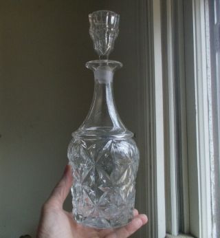 1860s Sandwich Star Pontiled Flint Glass Whiskey Decanter With Bigler Stopper
