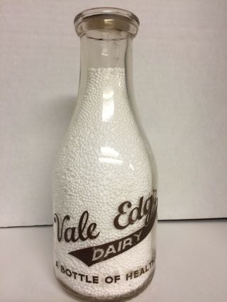 Vale Edge Dairy Ravenna Ohio One Quart Brown Pyro Script Ww2 Wwii War Bottle