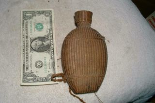 Very Old Wicker Covered Civil War Era Pocket Whiskey Flask
