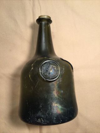 Handblown Glass Bottle 1700s With Seal Excavated Philadelphia Broken