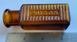 Embossed Poison On Two Sides,  Scarce Amber Colored Glass Bottle