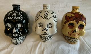 Kah Tequila Hand - Painted Skull 750 Ml Empty Bottles,  Three.  All Empty