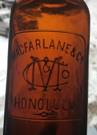 Early Honolulu Macfarlane And Co.  Embossed Amber Whiskey Bottle 3
