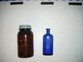 Wm.  Smith & Co.  Cobalt Blue Medicine Bottle York,  Pa & Wan - Eta Cocoa Canning Jar