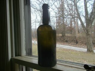 1820s Dug Pontiled Blackglass Dip Mold Blown Rum Liquor Bottle Crude