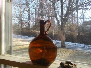 Open Pontil 1850s Chestnut Whiskey Flask With Drippy Applied Handle Shiny