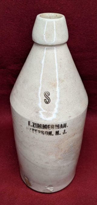 Stoneware Pottery Bottle F.  Zimmerman Paterson,  N.  J.  S