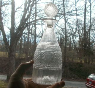 1820s Early Keene Sunburst 3 Mold Open Pontil 7 " Decanter With Blown Stopper