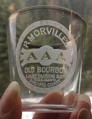 Early P.  Morville’s Pacific Coast Gold Rimmed Etched Advertising Shot Glass