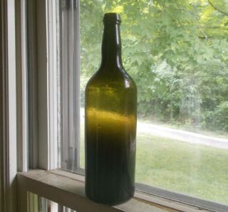 1820s Open Pontil Dip Mold Blown Blackglass Cylinder Liquor Bottle Shiny