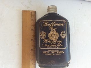 1900 HOFFMAN RYE WHISKEY HIP FLASK LEATHER WRAPPED GLASS SOLOMON CO. 3