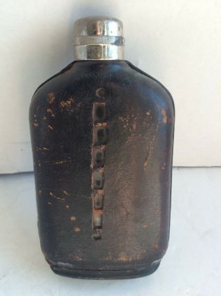 1900 HOFFMAN RYE WHISKEY HIP FLASK LEATHER WRAPPED GLASS SOLOMON CO. 4