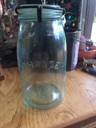 Vintage Cohansey Fruit Canning Jar All W/ Ground Lip Crude Glass Lid.