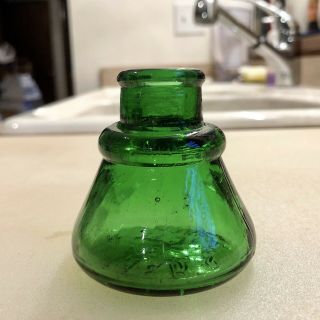 Blown Deep Emerald Green Carter’s Cone Ink Well 1897 Boston Ma Stunning