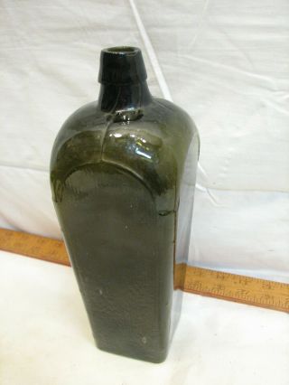 Early Olive Green Applied Top Gin Glass Case Bottle Square Liquor 10 " Snowflake