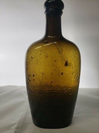 Crude Olive/amber Westford Glass Co Connecticut Sheaf Of Wheat Pontil Era Bottle