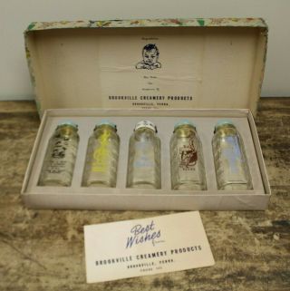Vintage Glass Nursery Rhyme Baby Bottle Set Box Brookvile Pa Creamery