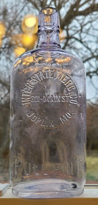 Joplin Missouri.  Scarce Full Pint Inter - State Merc.  Co.  Whiskey Flask