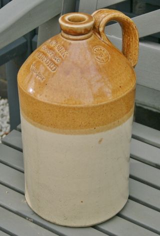 Antique " A Clark Grocer & Co Bedford Vinegar " Incised/impressed Stoneware Flagon