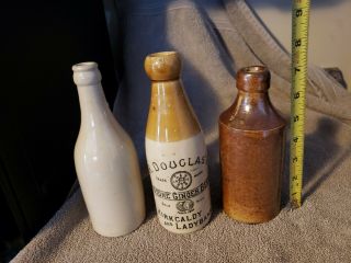 Antique Vintage Stoneware Clay Ginger Beer Bottle - 3 Different Sizes