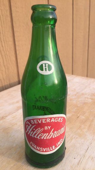 Green Glass 7oz Hillenbrand Acl Soda Bottle Evansville Ind.  Indiana