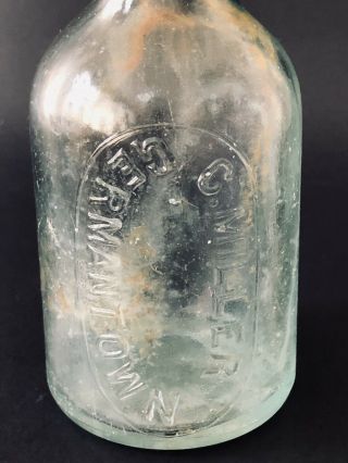 Antique Blob Squat Germantown Light Green Embossed Bottle C.  Miller 2