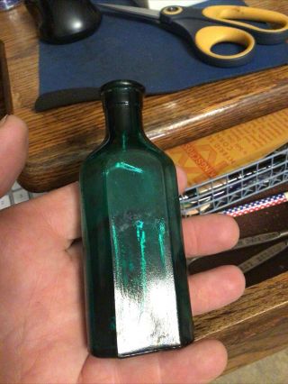 4 5/8” Tall Teal Green Druggist Bottle Unembossed Janesville Wisconsin Wis Wi