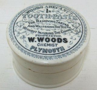 Very Pretty Early Type 1 Shilling Woods Of Plymouth Devon Pot Lid & Base C1880 