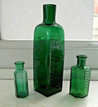 3 Victorian Bottles 1 John Simon Chester Chemist Lavender Water & 2 Poison Good
