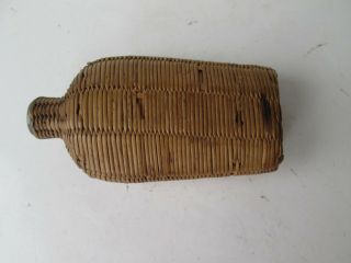 Antique O.  P.  Halfpint Clear Glass Pocket Flask With Overall Wicker Covering 1820