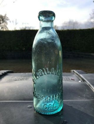 E.  L.  Billings Gravitating Stopper Sacramento California Soda Bottle