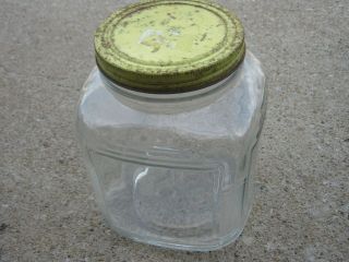 Vintage Old Clear Glass One Gallon Jar Square Jar Yellow Lid