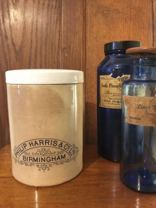 Antique Ironstone Pharmacy Philip Harris & Co Birmingham Ointment Pot - Rare