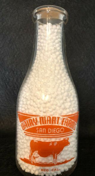 Dairy Mart Farms San Diego California Quart Milk Bottle
