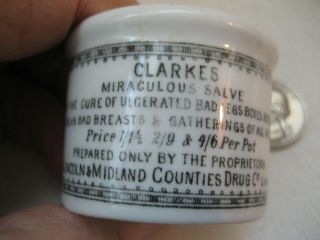 Antique 1890s Clarkes Ointment Pot Lincoln & Midlands Drug Co.  Lincoln England
