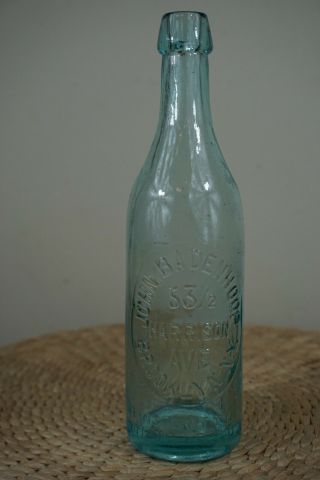 Rare Icy Blue Aqua John Badenhoop Antique Blob Top Brooklyn Ny Bottle